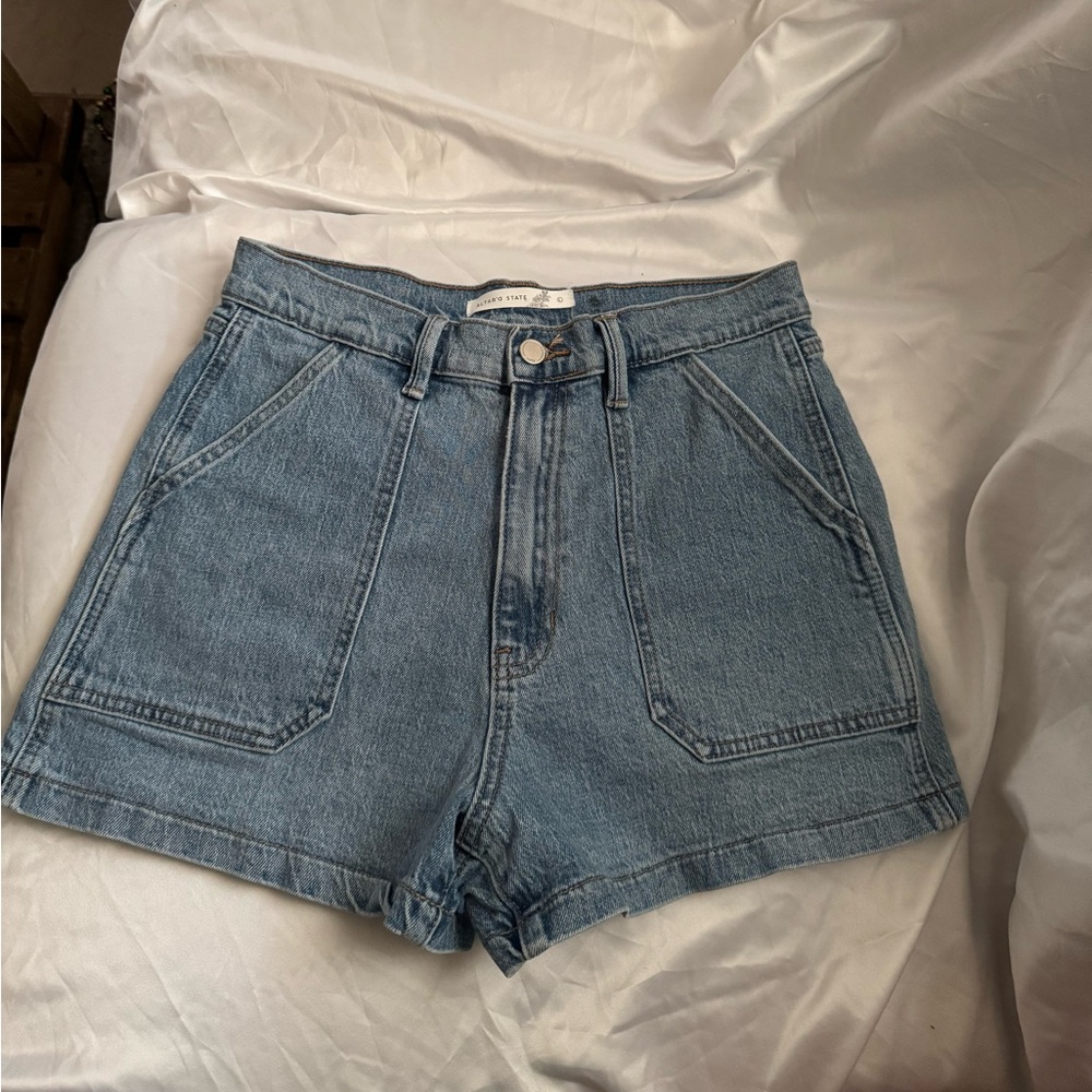 Altar'd State Light Blue High-Rise Denim Shorts